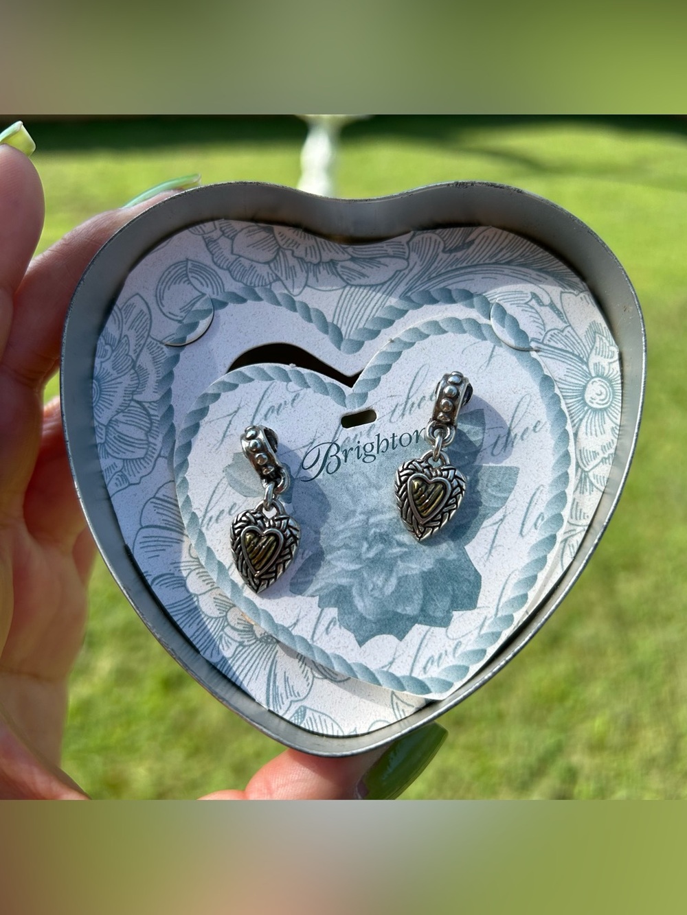 NWT vtg Brighton Charisma Charm Earrings Two-Tone Heart Drop Earrings